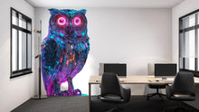 Load image into Gallery viewer, Cyber Owl Wall Decal, Futuristic Owl Wall Art Sticker, Neon Owl Wall Decor, Robotic Animal Wall Art, Modern Statement Wall Decal