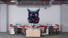 Load image into Gallery viewer, Cyber Owl Wall Decal, Futuristic Owl Wall Art Sticker, Neon Owl Wall Decor, Robotic Animal Wall Art, Modern Office Statement Wall