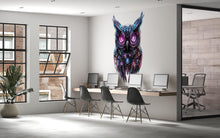Load image into Gallery viewer, Cyber Owl Wall Decal, Futuristic Owl Wall Art Sticker, Neon Owl Wall Decor, Robotic Animal Wall Art, Modern Office Statement Wall
