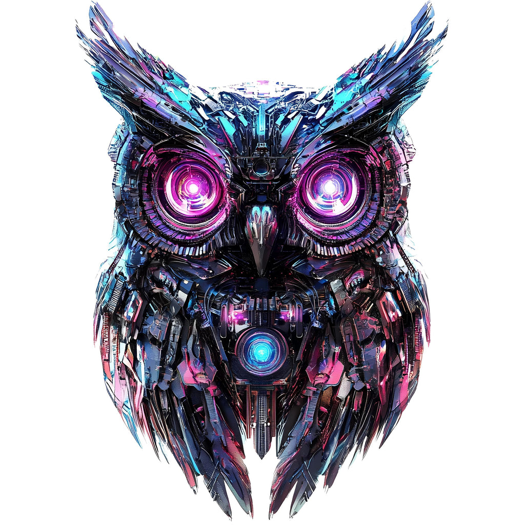 Cyber Owl Wall Decal, Futuristic Owl Wall Art Sticker, Neon Owl Wall Decor, Robotic Animal Wall Art, Modern Office Statement Wall