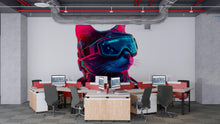 Load image into Gallery viewer, Cyber Cat Wall Decal, Futuristic Cat Wall Art Sticker, Neon Cat Wall Decor, Tech Animal Wall Art, Modern Statement Wall Decal