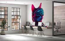 Load image into Gallery viewer, Cyber Cat Wall Decal, Futuristic Cat Wall Art Sticker, Neon Cat Wall Decor, Tech Animal Wall Art, Modern Statement Wall Decal