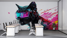 Load image into Gallery viewer, Cyber Dog Wall Decal, Futuristic Dog Wall Art Sticker, Neon Dog Wall Decor, Tech Animal Wall Art, Modern Statement Wall Decal