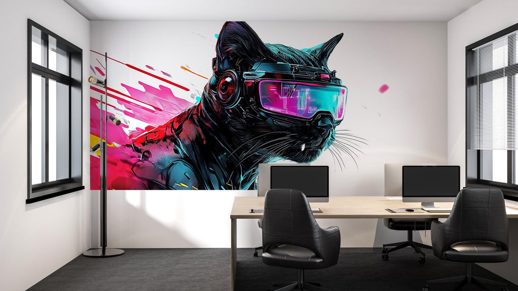 Cyber Dog Wall Decal, Futuristic Dog Wall Art Sticker, Neon Dog Wall Decor, Tech Animal Wall Art, Modern Statement Wall Decal
