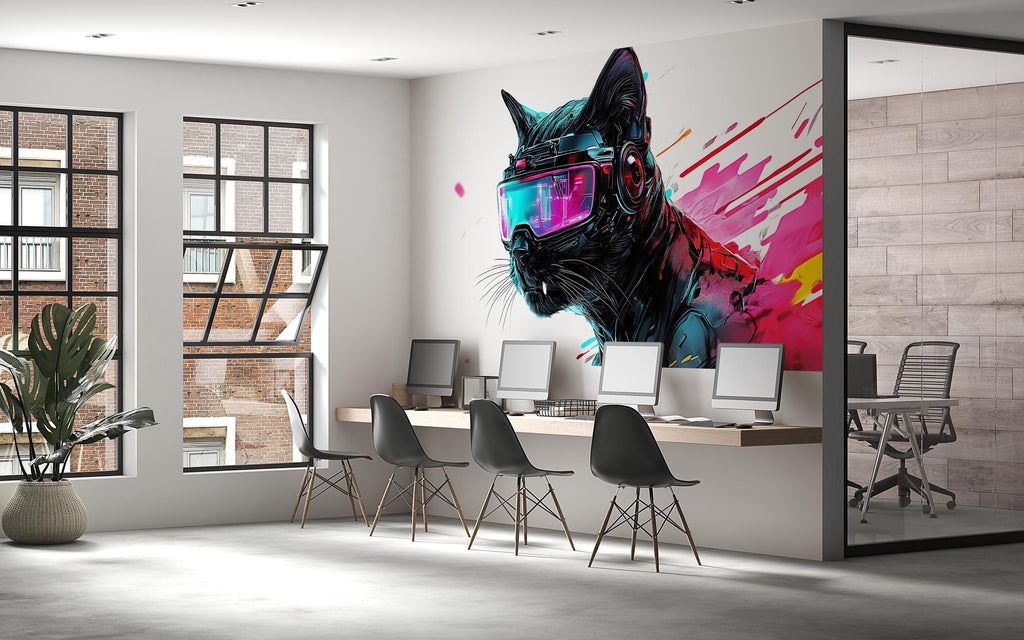 Cyber Dog Wall Decal, Futuristic Dog Wall Art Sticker, Neon Dog Wall Decor, Tech Animal Wall Art, Modern Statement Wall Decal