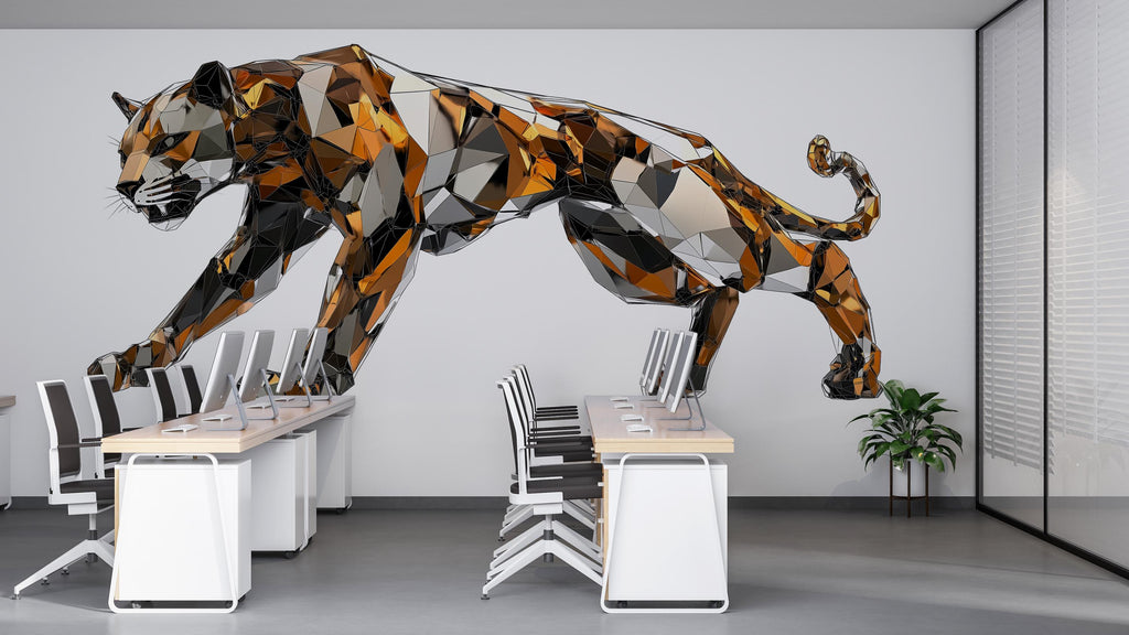 Geometric Panther Wall Decal, Modern Panther Wall Art Sticker, Abstract Big Cat Wall Decor, Polygon Animal Wall Art, Office Statement Wall