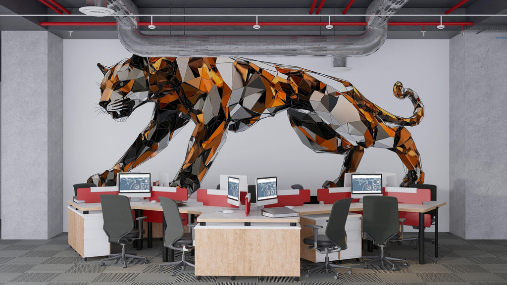 Geometric Panther Wall Decal, Modern Panther Wall Art Sticker, Abstract Big Cat Wall Decor, Polygon Animal Wall Art, Office Statement Wall