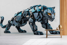 Load image into Gallery viewer, Blue Geometric Panther Wall Decal, Modern Panther Wall Art Sticker, Abstract Big Cat Wall Decor, Polygon Animal Wall Art, Office Statement