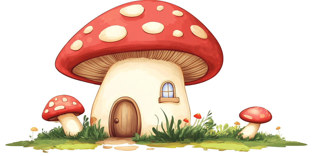 Mushroom House Nursery Wall Decal, Fairy Cottage Wall Art, Woodland Nursery Decor, Cute Mushroom Wall Sticker, Kids Room Decor 231mv
