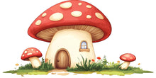 Load image into Gallery viewer, Mushroom House Nursery Wall Decal, Fairy Cottage Wall Art, Woodland Nursery Decor, Cute Mushroom Wall Sticker, Kids Room Decor 231mv