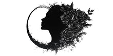 Load image into Gallery viewer, Gothic Woman Wall Art, Floral Moon Silhouette Decor, Dark Feminine Wall Art, Black Rose Moon Art, Witchy Home Decor 235mv