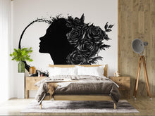Load image into Gallery viewer, Gothic Woman Wall Art, Floral Moon Silhouette Decor, Dark Feminine Wall Art, Black Rose Moon Art, Witchy Home Decor 235mv