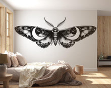 Load image into Gallery viewer, Lunar Moth Wall Art, Moon Moth Wall Decal, Gothic Insect Wall Decor, Witchy Celestial Wall Art, Dark Minimal Decor 239mv