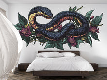 Load image into Gallery viewer, Floral Snake Wall Art, Botanical Serpent Wall Decor, Dark Boho Snake Art, Gothic Floral Wall Decal, Nature Statement Art 241mv