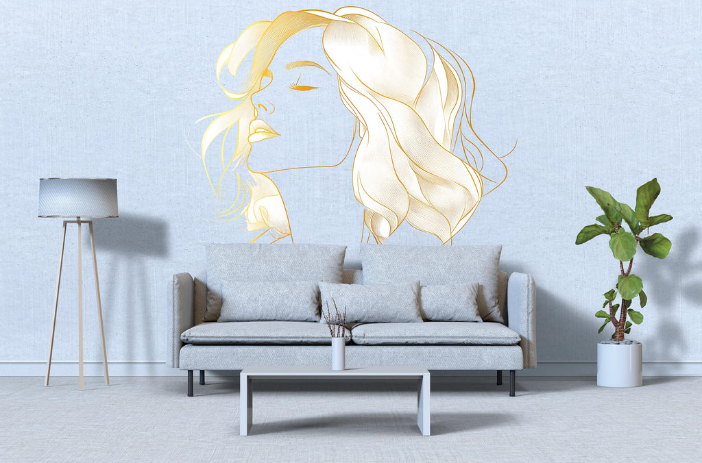Gold Line Art Woman, Face Line Art, Minimalist Wall Art, Modern Female Art, Abstract Portrait Decor 254mv