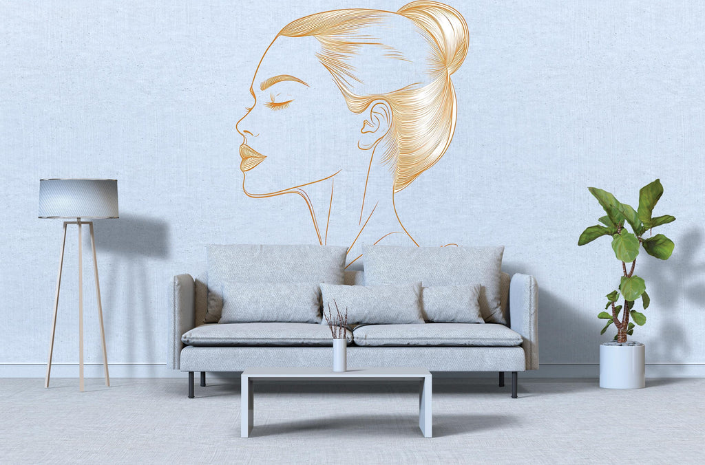Gold Line Art Woman, Female Profile Art, Minimalist Wall Art, Modern Portrait Decor, Elegant Line Art 255mv