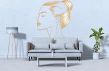 Load image into Gallery viewer, Gold Line Art Woman, Female Profile Art, Minimalist Wall Art, Modern Portrait Decor, Elegant Line Art 255mv