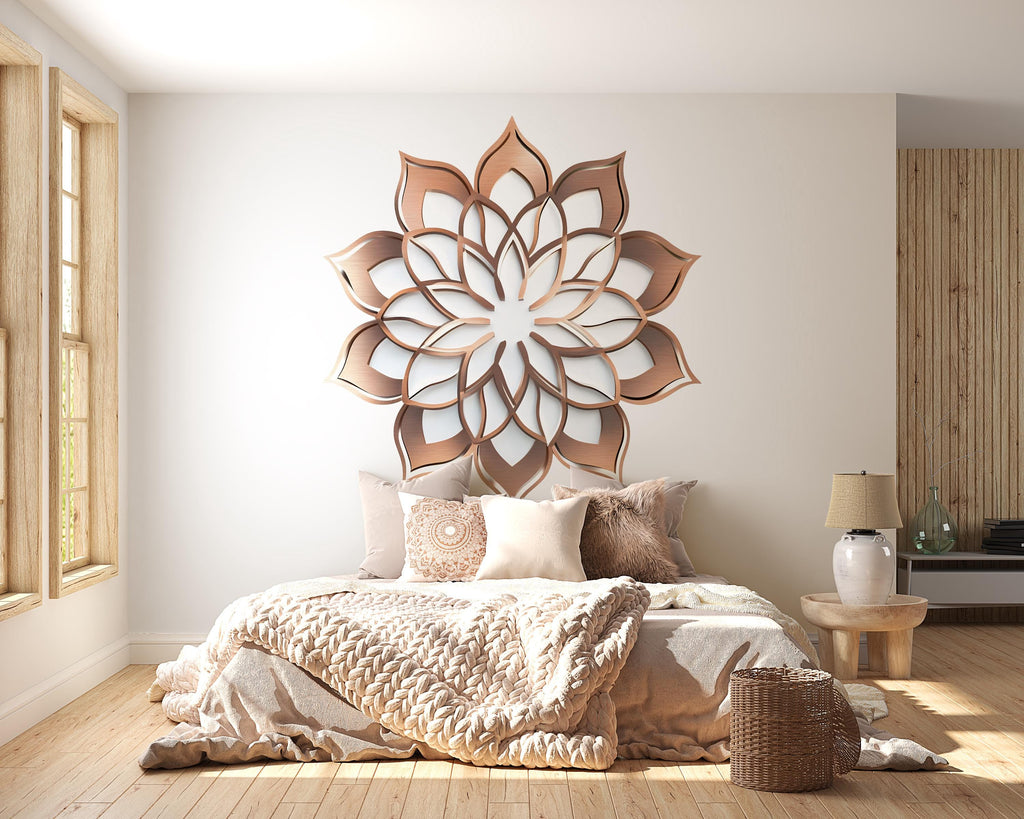 3D Lotus Mandala Wall Art, Wooden Mandala Decor, Boho Lotus Wall Art, Sacred Geometry Decor, Zen Bedroom Art 257mv