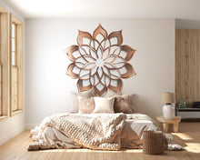 Load image into Gallery viewer, 3D Lotus Mandala Wall Art, Wooden Mandala Decor, Boho Lotus Wall Art, Sacred Geometry Decor, Zen Bedroom Art 257mv