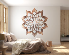 Load image into Gallery viewer, 3D Lotus Mandala Wall Art, Wooden Mandala Decor, Boho Lotus Wall Art, Sacred Geometry Decor, Zen Bedroom Art 257mv