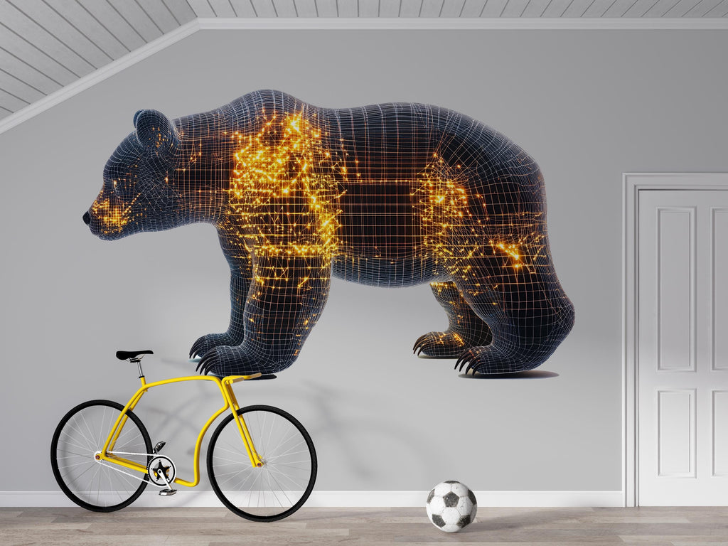 Futuristic Bear Wall Decal, Tech Bear Wall Art Sticker, Modern Bear Nursery Decor, Digital Animal Wall Decal, Kids Room Bear Wall Art