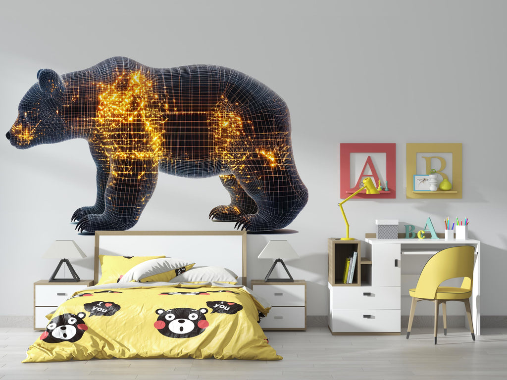 Futuristic Bear Wall Decal, Tech Bear Wall Art Sticker, Modern Bear Nursery Decor, Digital Animal Wall Decal, Kids Room Bear Wall Art