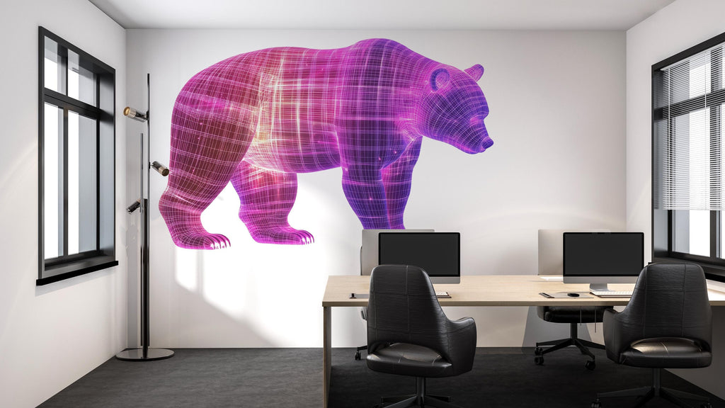 Futuristic Bear Wall Decal, Neon Grid Bear Wall Art Sticker, Pink Tech Bear Wall Decal, Modern Animal Wall Art, Kids Room Wall Decor