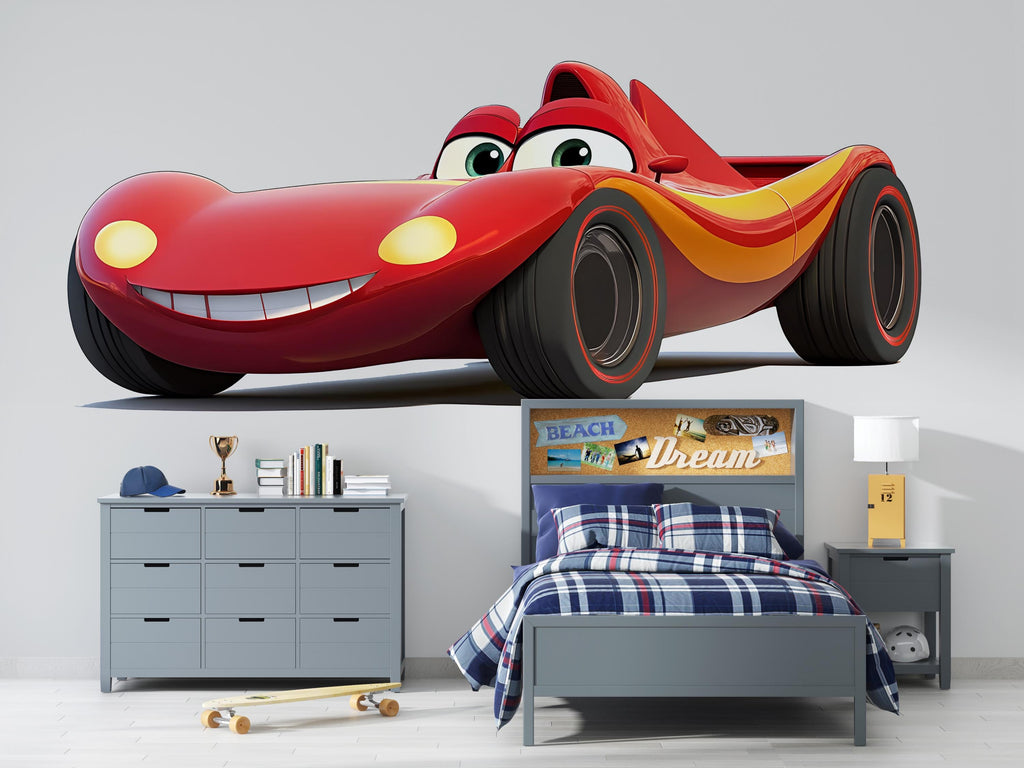 Cute Race Car Wall Mural for Kids Room Cartoon Car Wallpaper Boys Decor 263mv