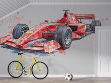 Load image into Gallery viewer, Watercolor Race Car Wall Mural Kids Room Formula Car Wallpaper Boys Decor 265mv
