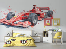 Load image into Gallery viewer, Watercolor Race Car Wall Mural Kids Room Formula Car Wallpaper Boys Decor 265mv