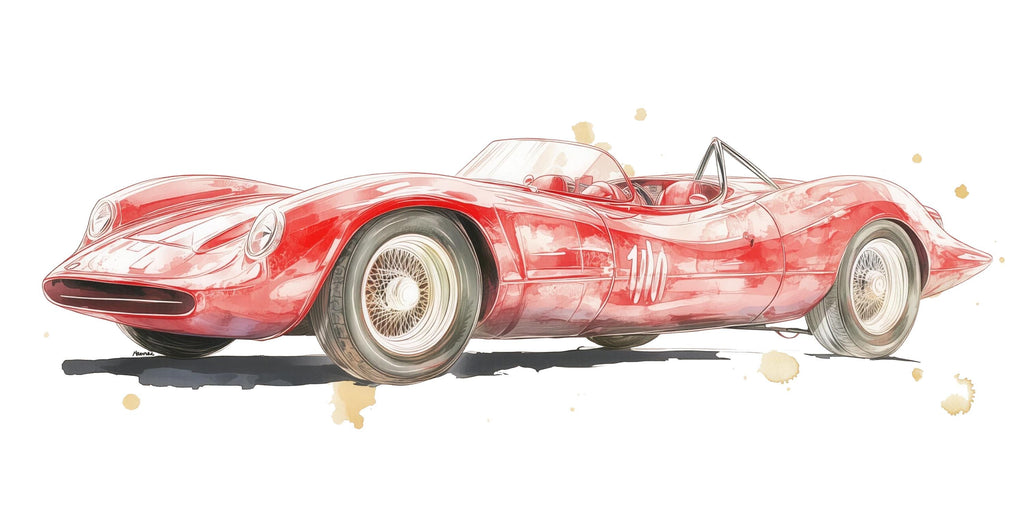 Vintage Race Car Wall Mural Kids Room Watercolor Car Nursery Decor 266mv