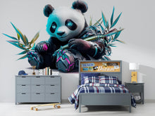 Load image into Gallery viewer, Cyber Panda Wall Decal, Futuristic Panda Wall Art Sticker, Cute Tech Panda Wall Decor, Kids Room Panda Decal, Modern Nursery Wall Art