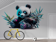 Load image into Gallery viewer, Cyber Panda Wall Decal, Futuristic Panda Wall Art Sticker, Cute Tech Panda Wall Decor, Kids Room Panda Decal, Modern Nursery Wall Art