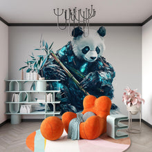 Load image into Gallery viewer, Cyber Panda Wall Decal With Bamboo, Futuristic Panda Wall Art Sticker, Cute Panda Nursery Decor, Kids Room Animal Wall Decal
