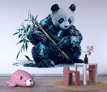 Load image into Gallery viewer, Cyber Panda Wall Decal With Bamboo, Futuristic Panda Wall Art Sticker, Cute Panda Nursery Decor, Kids Room Animal Wall Decal