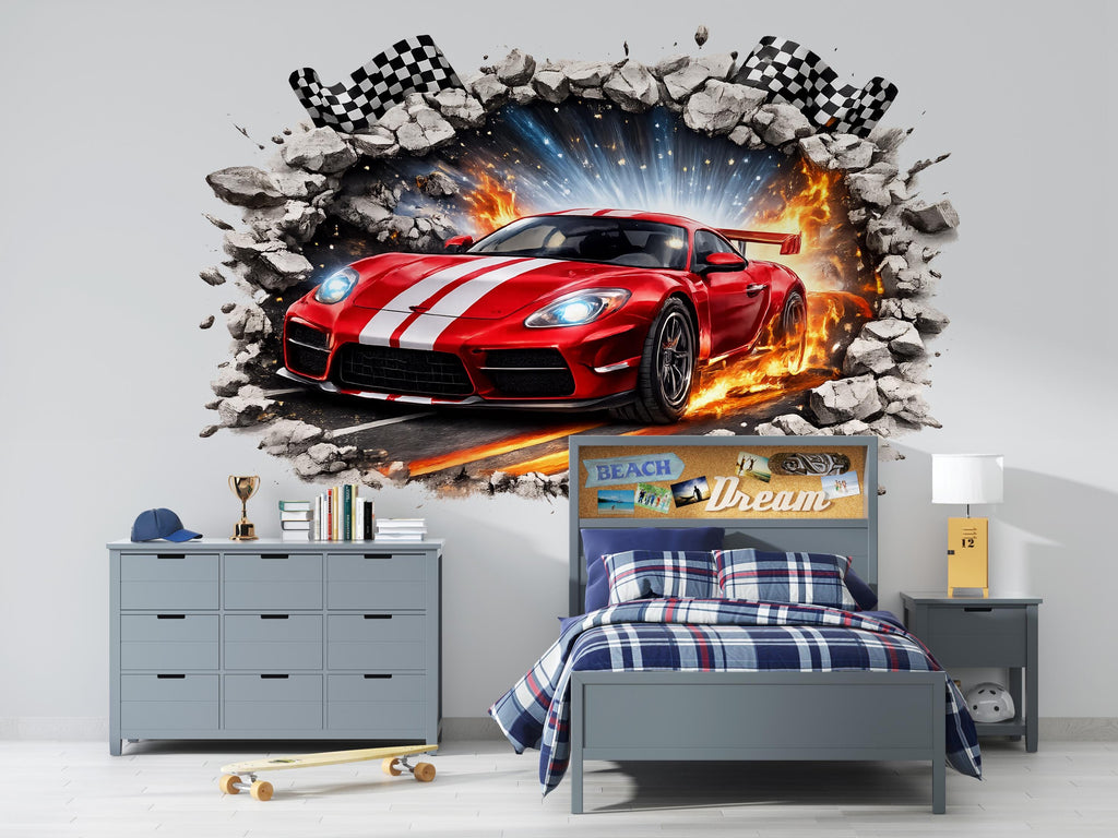 3D Supercar Wall Mural Kids Room Race Car Racing Decor 276mv