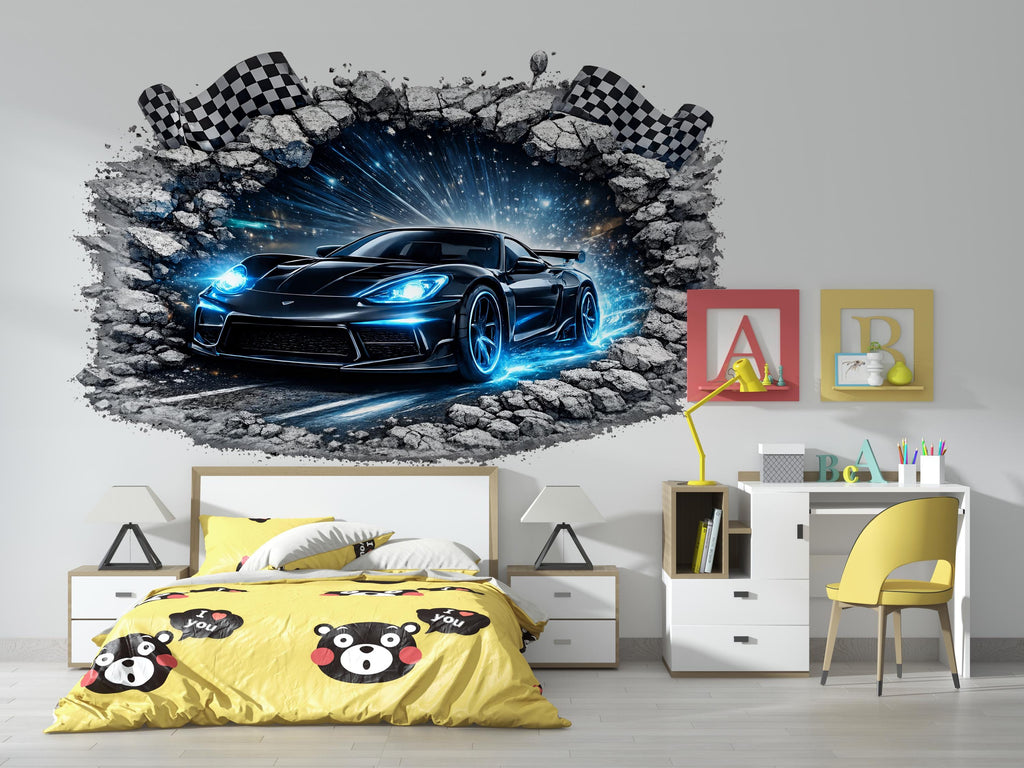 3D Black Supercar Wall Mural Kids Room Racing Car Decor 278mv