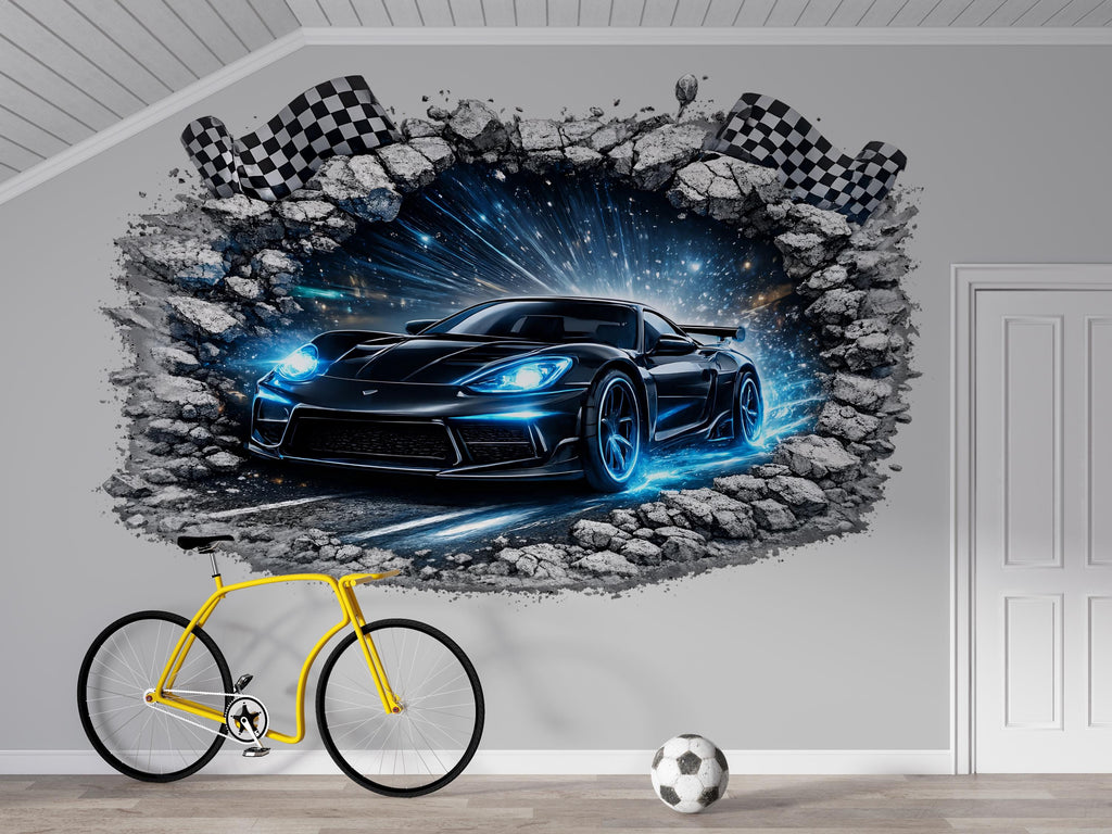 3D Black Supercar Wall Mural Kids Room Racing Car Decor 278mv