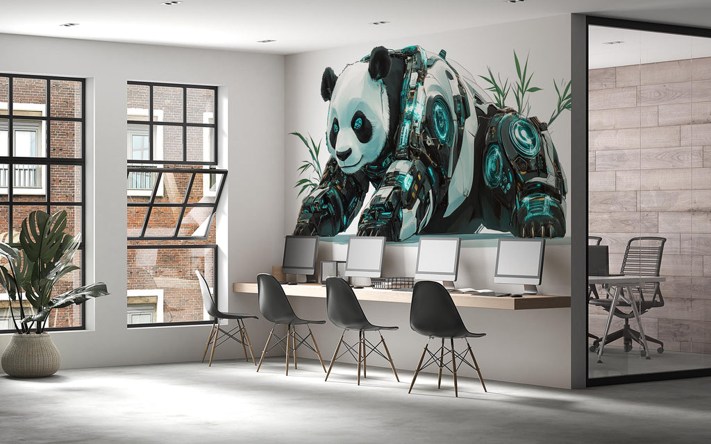 Cyber Panda Wall Decal Futuristic Panda Wall Art Sticker, Giant Panda Office Decor, Tech Animal Wall Decal, Modern Workspace Wall Art