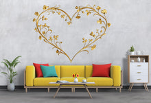 Load image into Gallery viewer, Gold Floral Heart Wall Decal – Romantic Bedroom Wall Art, Elegant Love Heart Wall Decor, Minimalist Nursery &amp; Wedding Decor 301mv