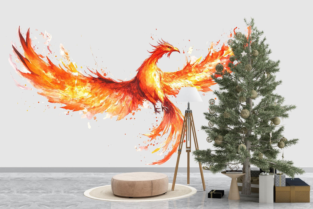 Phoenix Wall Decal – Fire Phoenix Wall Art, Mythical Bird Wall Sticker, Fantasy Living Room & Bedroom Decor 307mv