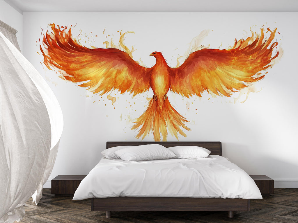Phoenix Wall Decal – Fire Phoenix Wall Art, Mythical Bird Wall Sticker, Bedroom Statement Wall Decor 308mv