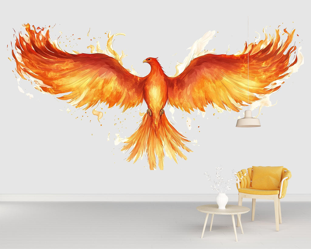 Phoenix Wall Decal – Fire Phoenix Wall Art, Mythical Bird Wall Sticker, Bedroom Statement Wall Decor 308mv