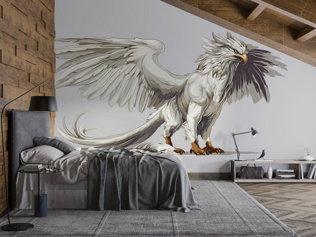 Griffin Wall Decal – Mythical Griffin Wall Art, Fantasy Creature Wall Sticker, Elegant Bedroom Wall Decor 310mv
