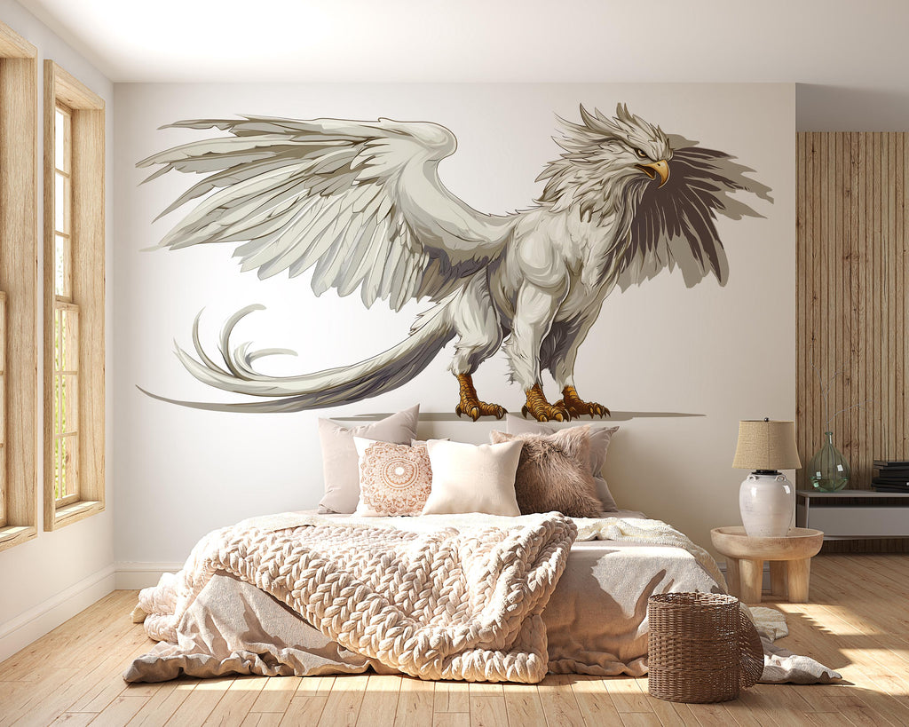 Griffin Wall Decal – Mythical Griffin Wall Art, Fantasy Creature Wall Sticker, Elegant Bedroom Wall Decor 310mv