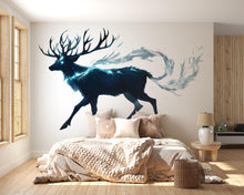 Load image into Gallery viewer, Glowing Blue Stag Wall Decal – Fantasy Deer Wall Art, Ethereal Nature Wall Sticker, Modern Bedroom Decor 317mv