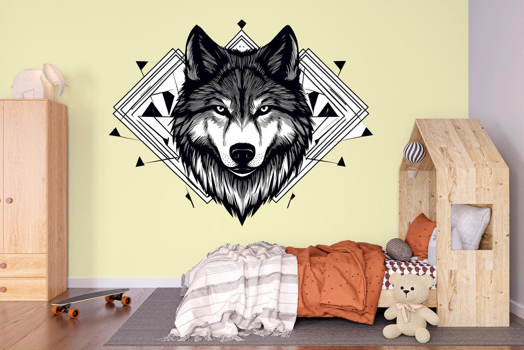 Wolf Wall Decal – Geometric Wolf Wall Art, Modern Wolf Decor 326mv