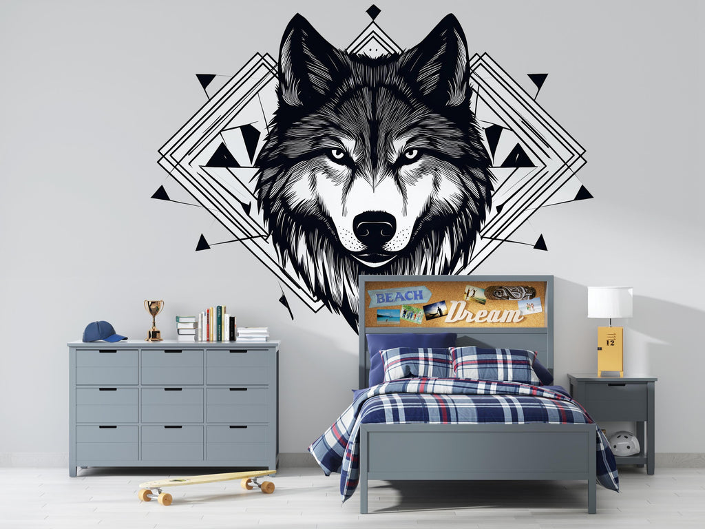 Wolf Wall Decal – Geometric Wolf Wall Art, Modern Wolf Decor 326mv