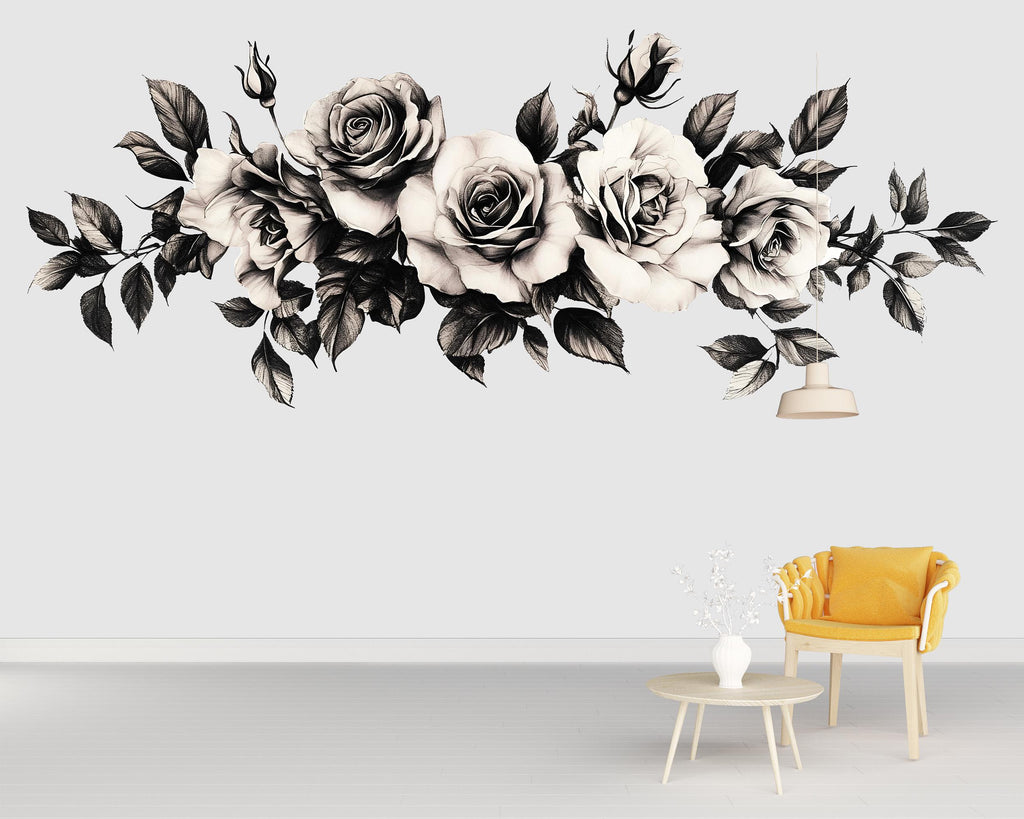 Black White Rose Wall Mural Floral Rose Wallpaper Elegant Bedroom Decor 331mv