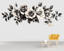 Load image into Gallery viewer, Black White Rose Wall Mural Floral Rose Wallpaper Elegant Bedroom Decor 331mv